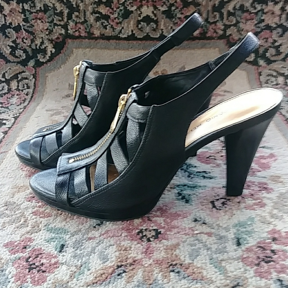 ANTONIO MELANI BLACK LEATHER  HEELS/APPROX SZ 9.5 - Picture 2 of 6